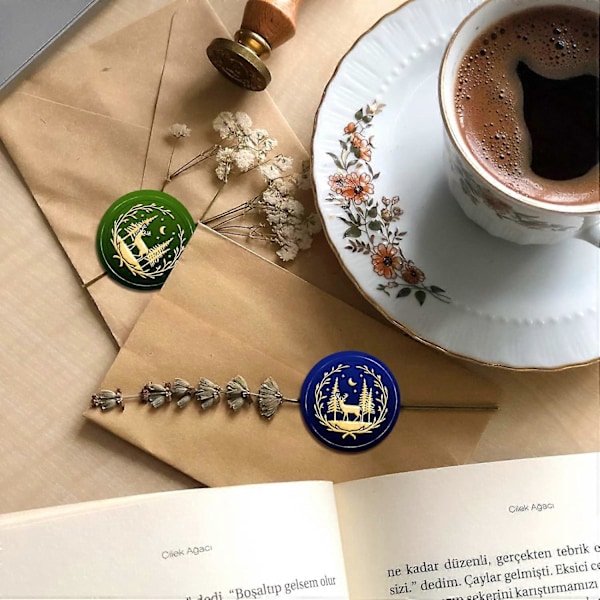 Julehjort Voksforseglingsstempel Stjerne Måne Fyr Julehjort Voksforseglingsstempel 30mm Messinghoved Forseglingsstempel til Julefest Konvolutforsegler Brev Poster