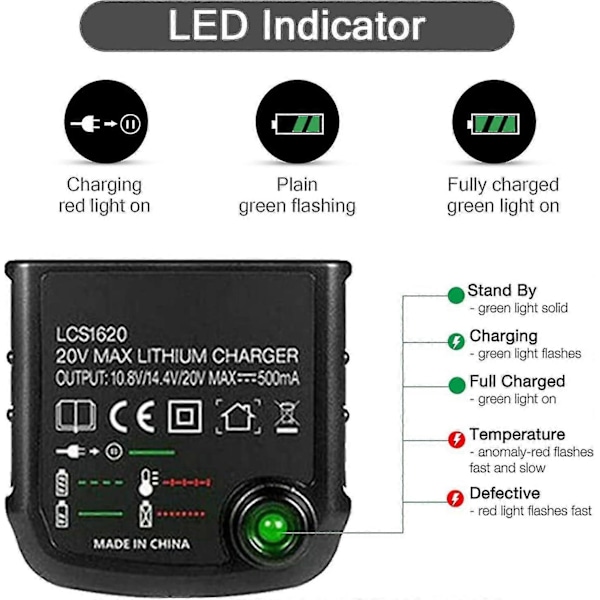 Li-ion Batterilader for Black & Decker 18V Li-ion Batteri LCS1620 Lader - 9192339800091