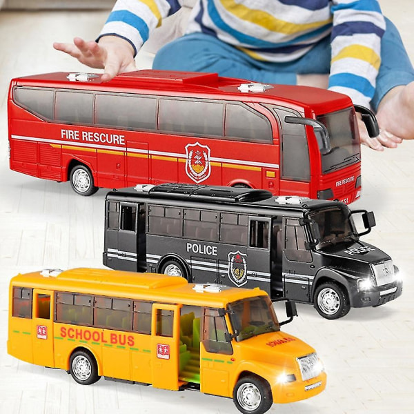 Transportfordon Leksak Skolbuss Modell Toy Pull Back Buss med glödande ljud White police car bus