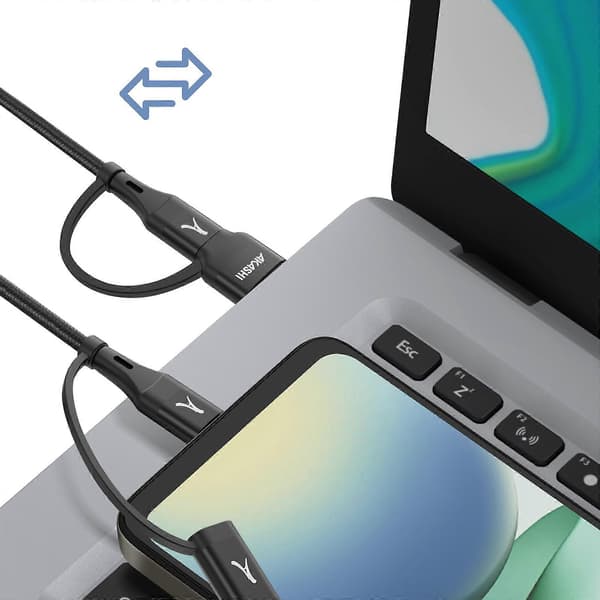 Kabel 4 i 1 USB-C og USB til USB-C og Lightning Lading 20W 1m, Svart