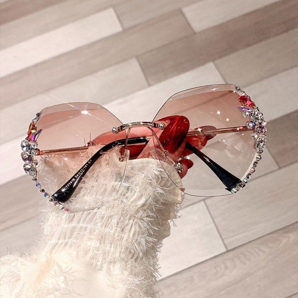 Rimless Diamond Solbriller Kvinder Sommer Strand Mode Briller Lingxiao [Light Matcha Slices]