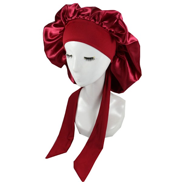 Silke Bonnet Naturligt Krøllet Hår Sovende Satin Bonnet red