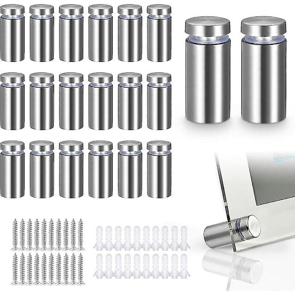 20 st glasdistanser, väggfäste i rostfritt stål för reklamspikar, för skyltar och skyltställ (silver)