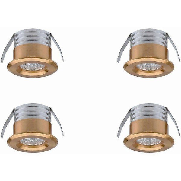 Sæt med 4 Mini LED Indbygningsspots, 3W, Neutralt Lys, Guld Kant