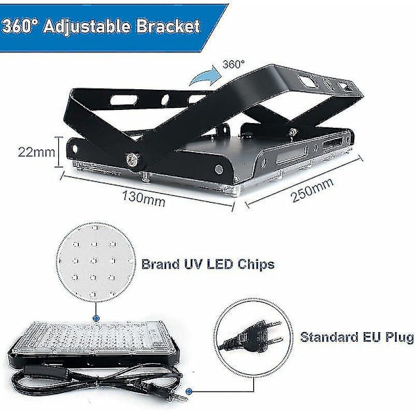 2 st 100W UV LED-flödarlampa Svartljus IP65 Vattentät, Ultraviolett LED-lampa, Effektljus för Akvarium, Fest, Neonmålning, Fluorescerande Poster