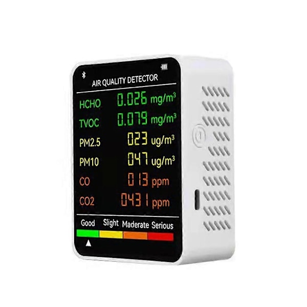 6 I 1 PM2.5 PM10 HCHO TVOC CO CO2 Multifunktionel Luftkvalitetsdetektor LCD-skærm Luftkvalitet