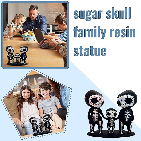 Sukkerskallefigurer, dejlige harpikshåndværk Sukkerskallefamilie Statueindretning, Harpiks Skeletpar Figur Ornamenter