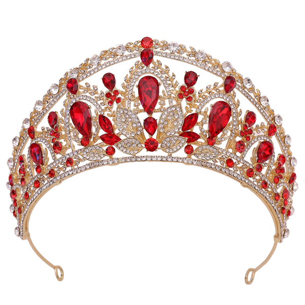 Voksen Prinsesse Crown Kc Guld Hovedbeklædning Kvinde Rhinestone Hårtilbehør Glitrende Tiara Til Maskerade Ball Banket Cosplay Red