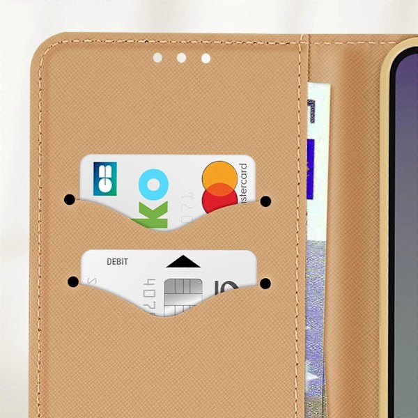 Fodral för Xiaomi Redmi 14C Plånbok Läder Saffiano Fancy, Svart / Guld