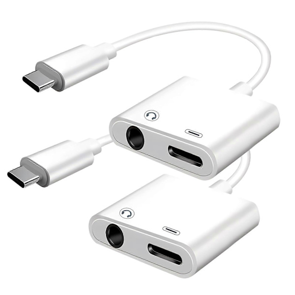 USB-C - 3,5 mm kuuloke- ja latausadapteri 2-pakkauksessa, 2-in-1 USB-C - Aux-liitäntäkaapeli PD-pikalatauksella