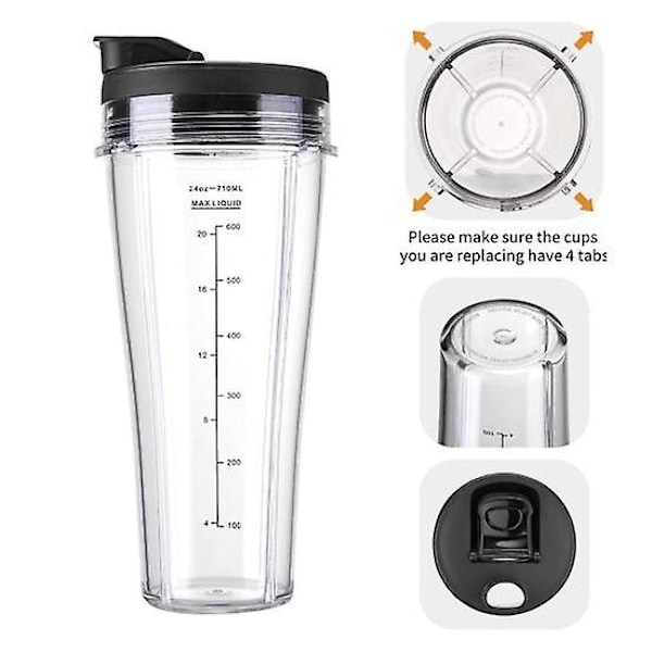 Reservdelar till blender för Ninja SS101 24 Oz blandningskopp med läcksäkra lock Tunn botten design BPA-fri blandningskopp för SS100 SS101 SS300
