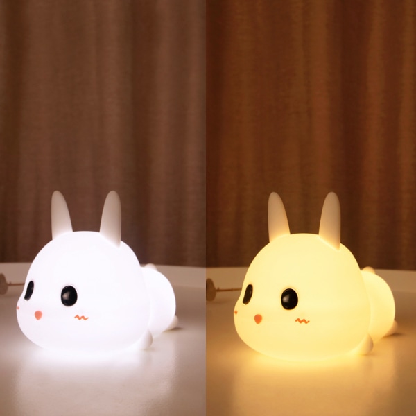 Børnenatlampe, kanin 2 farver, dæmpbar timing LED silikone bærbar natlampe dekorationsgave