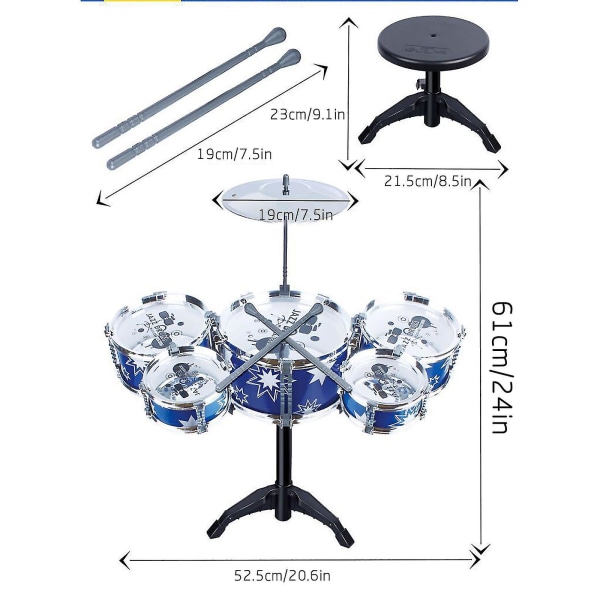 Taaperon rumpusetti, lasten lelut, jazz-rumpusetti, 5 rumpua jakkaroilla, minibändisetti, soitinlelut, syntymäpäivälahjat aloittelijoille pojille ja tytöille (xq)