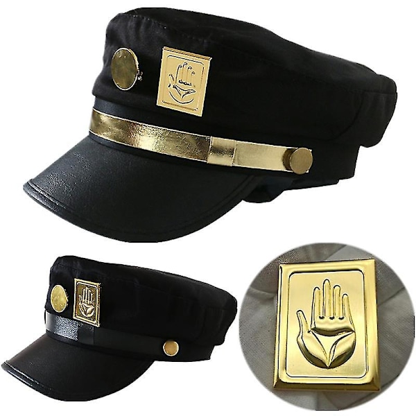 Jojo's Bizarre Adventure Kujo Jotaro Cosplay Cap Unisex Adult Metal Badge Hat Prop