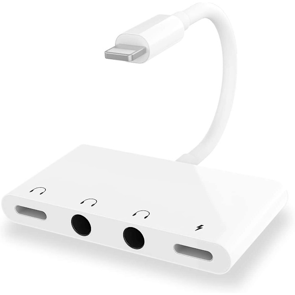 4 i 1 hovedtelefonstikadapter og splitter til lydoplader, iPhone-hovedtelefonstik + dobbelt 3,5 mm hovedtelefonstik + opladningsport til iPhone 13 12 11 X 8 7 /
