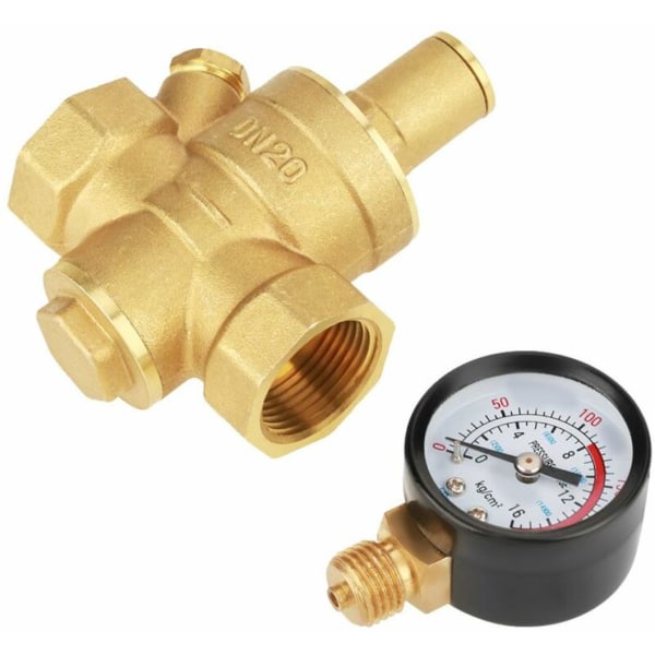 DN20 Messing Justerbar Vandtryksreducerende Ventil med Manometer Trykmåler, Messing Justerbar Vandtryksreducerende Ventil (DN20)