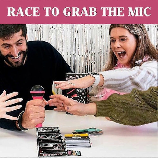 Grab The Mic Karaokespel med Textkort, 2-10 Spelare, Hilariskt Brädspel för Barn & Vuxna, Perfekt för Fester & Födelsedagar - HZ