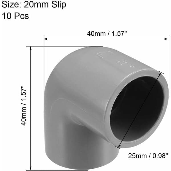 sourcing map 10 stk. 20 mm PVC albue 90° rørfitting grå adapter (indvendig diameter: G1/2)