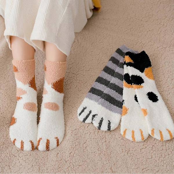 6 Par Söta Kattpåtassar Strumpor Kvinnor Vinter Fuzzy Cozy Plush Toffelstrumpor, Varma Söta Djur Present