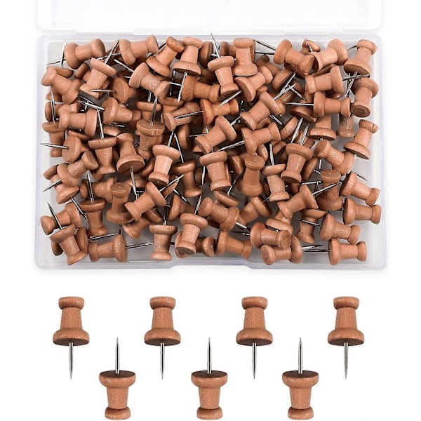 100 stk. Træ Push Pins Kort Push Pins Markering Pins Kort Push Pins med Stålspids til Brun Kork Opslagstavl Håndværksprojekter