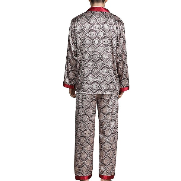 Printed issilke lång pyjamas 2-delat set