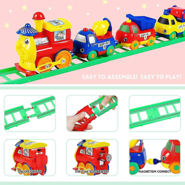 Bilbanelegetøj, Toddler Train Set, Inkluderer 8 spor 4 biler og et træ, småbørnslegetøj, gave til drenge Piger-sfygv