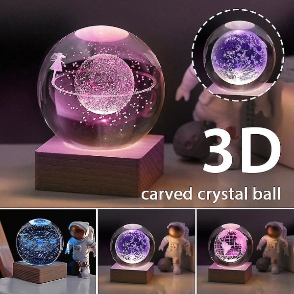 3D Crystals Ball Yövalo koristelamppu kaiverrettu aurinkokunta lasipallo malli sisustus tähtitieteen lahja lapsille Earth 6cm