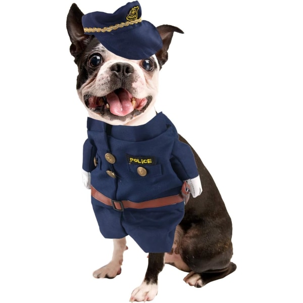 Husdjurskostym, hund- och kattcosplaypolisdräkt med huva (M)