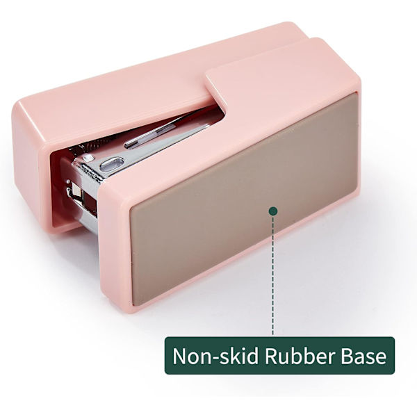 Minihäftapparat, 20 ark kontorshäftapparat med 1 låda standardhäftklamrar, rosa