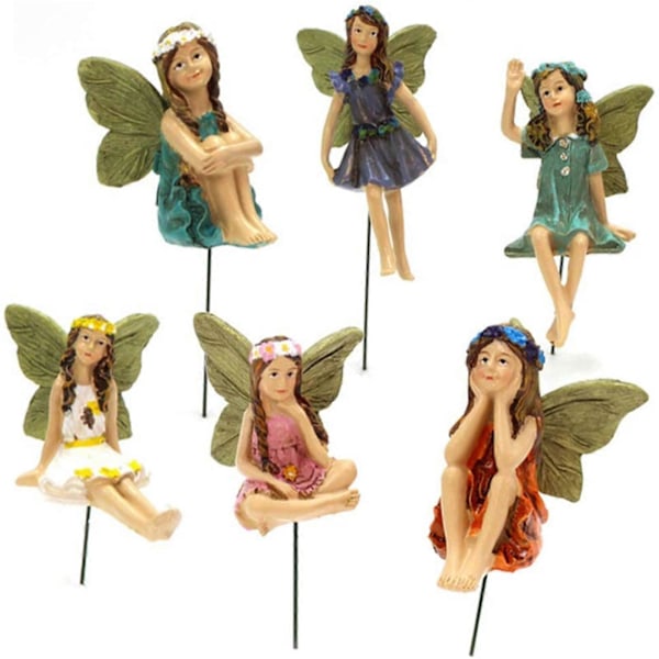 6 stk. Miniature Feer Figurer Havetilbehør Udendørs Havefe Statuer