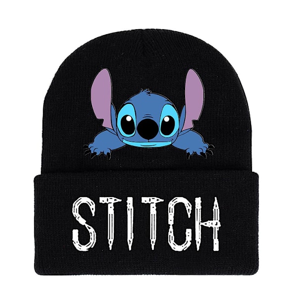 Lilo & Stitch Cartoon Tryckt Beanie Stickad Mössa med Kant Vintervarm Skidmössa Unisex Vuxen Barn Present