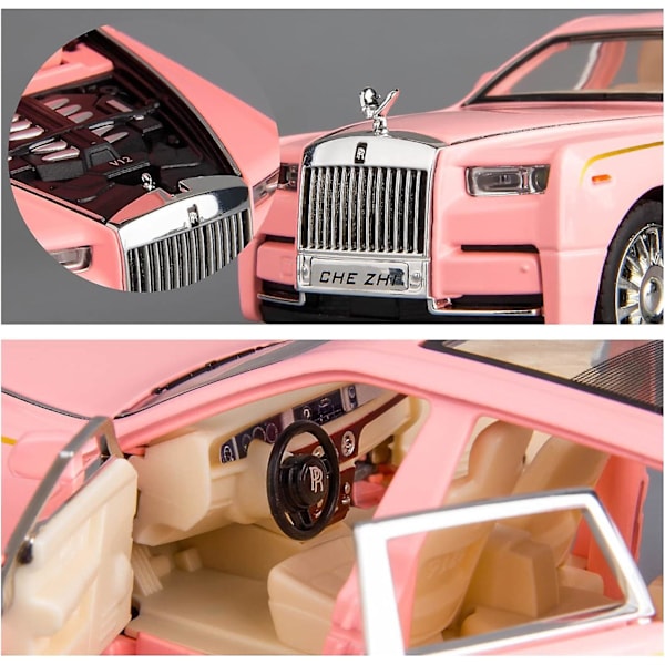 1/32 Rolls-Royce Phantom Modellbil, Zinklegering Dragbil Leksak med Ljud och Ljus för Barn Pojke Flicka Present (Rosa)