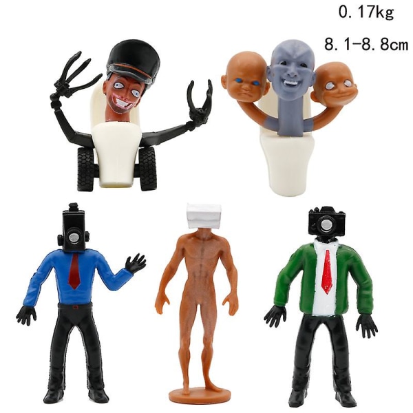 5 stk Skibidi Toalett Actionfigurer Sett Morsomt Spill Toalettmann Kameramann Speakermann Kakepynt Hjemmedekorasjon Leker Gaver