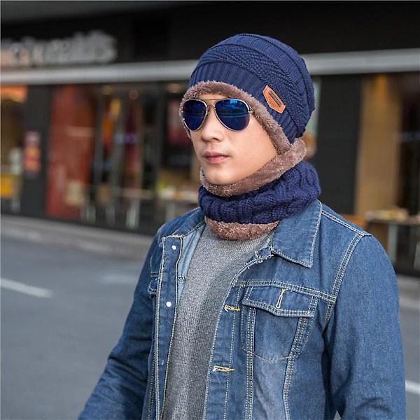 Hatt og skjerfsett i fleece og pels for menn og kvinner - strikket lue