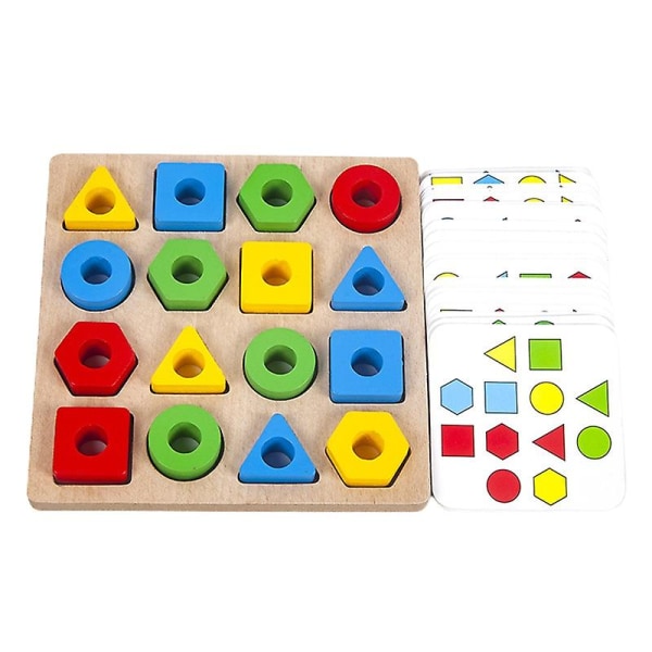 1 sæt form sorter legetøj grater-fri vandbaseret maling lyse farver træ geometriske formede byggeklodser legetøj til gave A