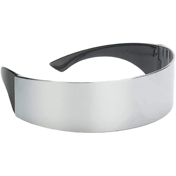 Futuristiska smala Cyclops-solglasögon med spegelglas i silverfärg för maskeradkostym