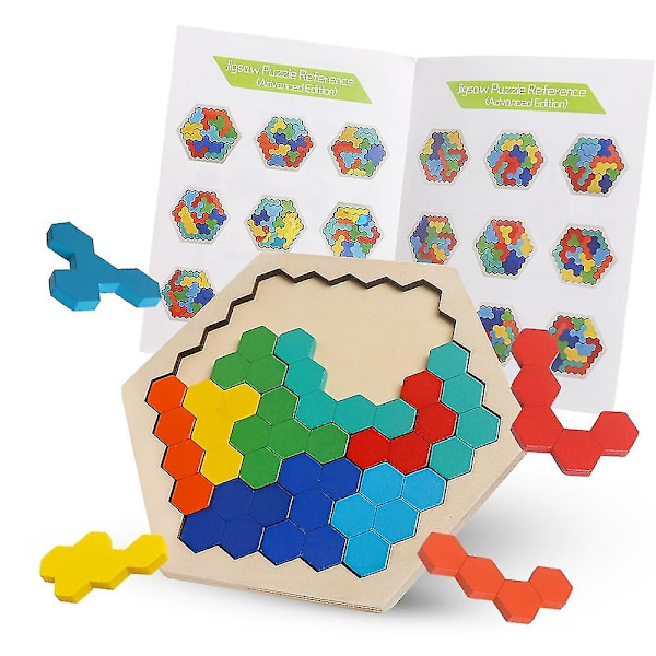 Træ Hexagon Puslespil Form Mønster Blok Tangram Hjerne Teaser Læring Legetøj Geometri Logik Iq Spil Gave