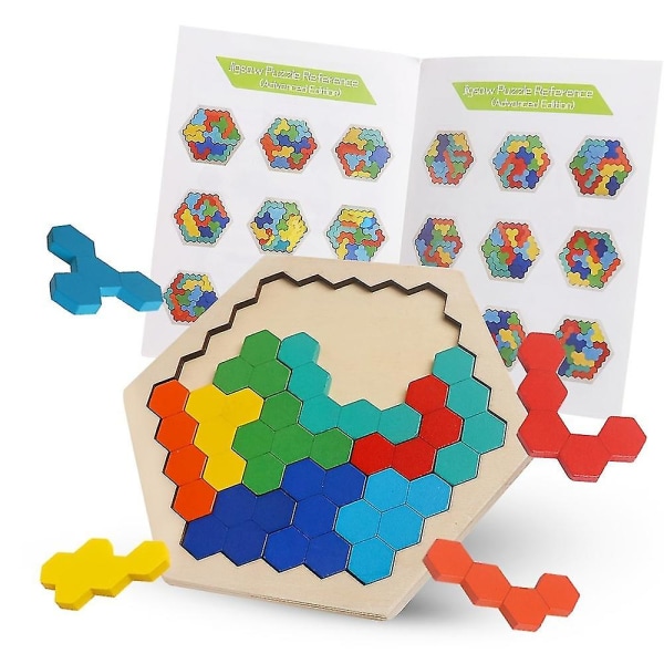 Trähexagon pusselform mönsterblock Tangram hjärngympa pedagogisk leksak geometri logik IQ-spel present