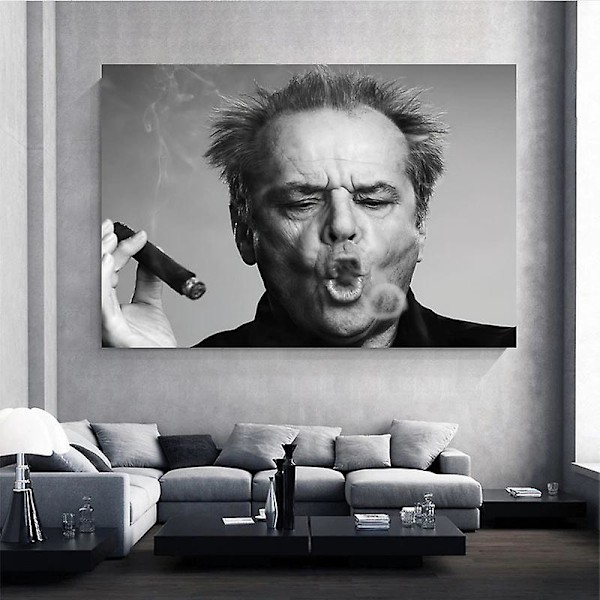 Canvasmålning Poster Jack Nicholson Cigarr Foto Svart Vit Väggkonst Ingen Ram (40*60cm) Betterlifefg