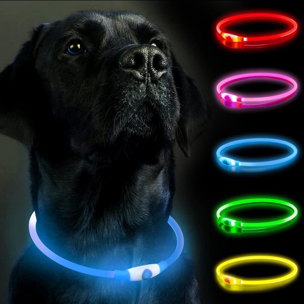 LED-hund-lysande halsband USB uppladdningsbart silikon runt rörhalsband lyser överallt