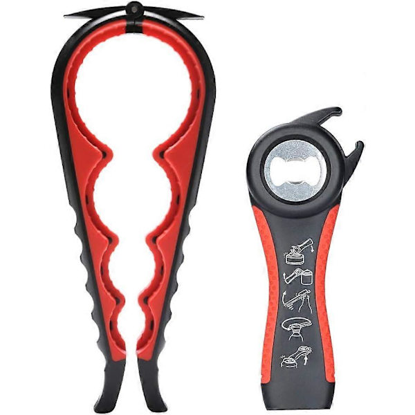 Senaste burköppnaren, 5-i-1 multifunktionell flasköppnare Ringpull-burköppnare-kit för svaga händer, äldre, artritpatienter (svart och röd) Svart och