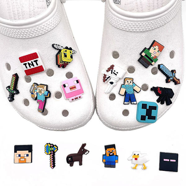 18 st Minecraft-tema Crocs-sko dekorationer charms DIY träskor sandaler stift skor tillbehör set gåvor