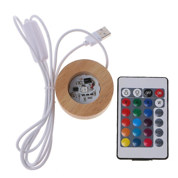 Hartsdisplay Trä LED 12 Färger RGB Justerbar Ljusbas Med Fjärrkontroll Diameter 8cm