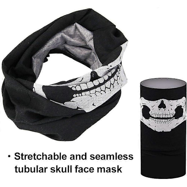 3 stk. Skull Mask Pustende Ansiktsmasker - Svart Sømløs Balaclava Maske Multifunksjonelt Pannebånd Skjerf Hodeplagg Halsvarmer for Utendørs Sykling