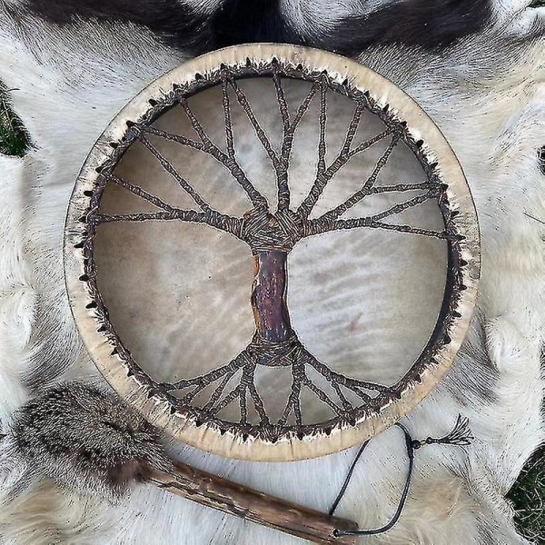 Tree Of Life Shaman Drum Handgjord sibirisk trumma Spirit Musiksymbol Trädgårdsdekor (xq)