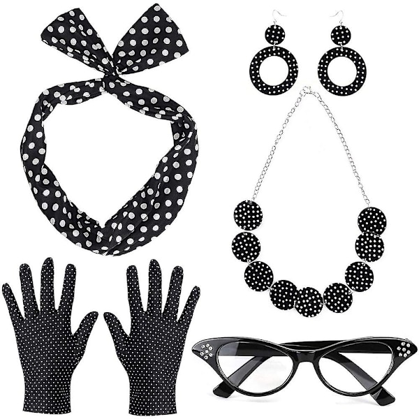 Kvinnors Retro Balfest Polka Dot Örhängen Hårband Glasögon Halsband Handskar Set