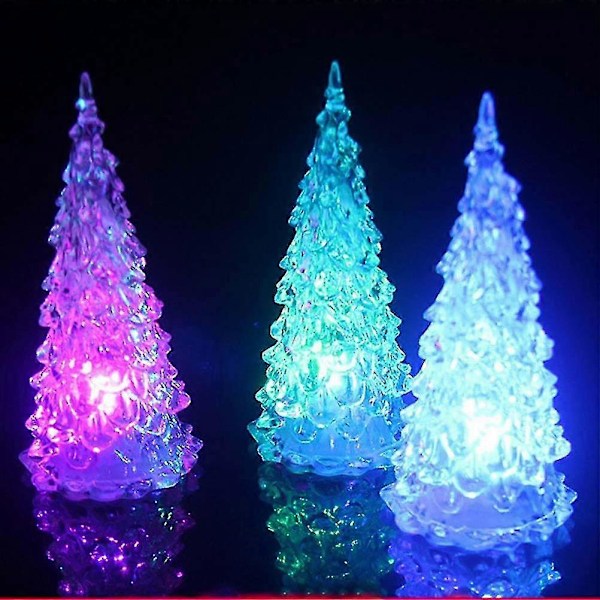 4 stk LED-belyste juletre i akryl, fargerike festlige borddekorasjoner - B