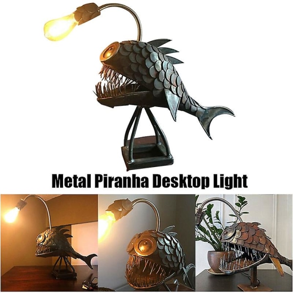 Angler Fish Lamp Usb Oppladbar Desktop Metal Light Håndlaget Craft Room Decoration Small