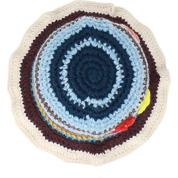 Hatt for kvinner og jenter - Strikket bøttehatt, stripete beanie, heklet fiskerhatt, vinter, casual, bøttehatt, 56-58 cm, blå