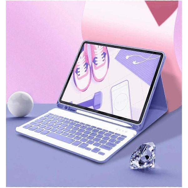 Värinäppäimistö Samsung Galaxy Tab S9 11\" -näppäimistökotelolle, söpö irrotettava langaton Bluetooth-näppäimistö (Tab S9 11-tuumainen, violetti)